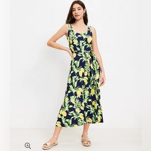 Loft lemon print midi dress